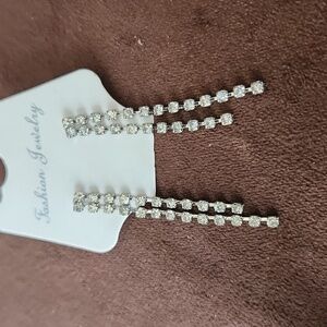 Dazzling 2 Strand Clear Rhinestone Pierced Earrings. Excellent Condition!
